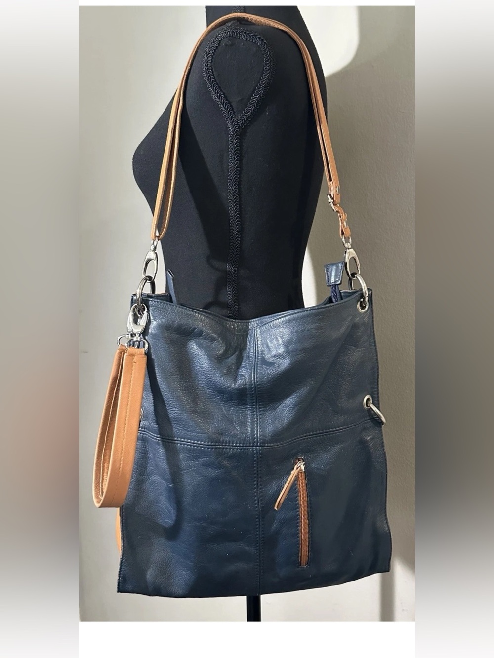 Real Leather Convertible Fold Over Handbag Made In Italy